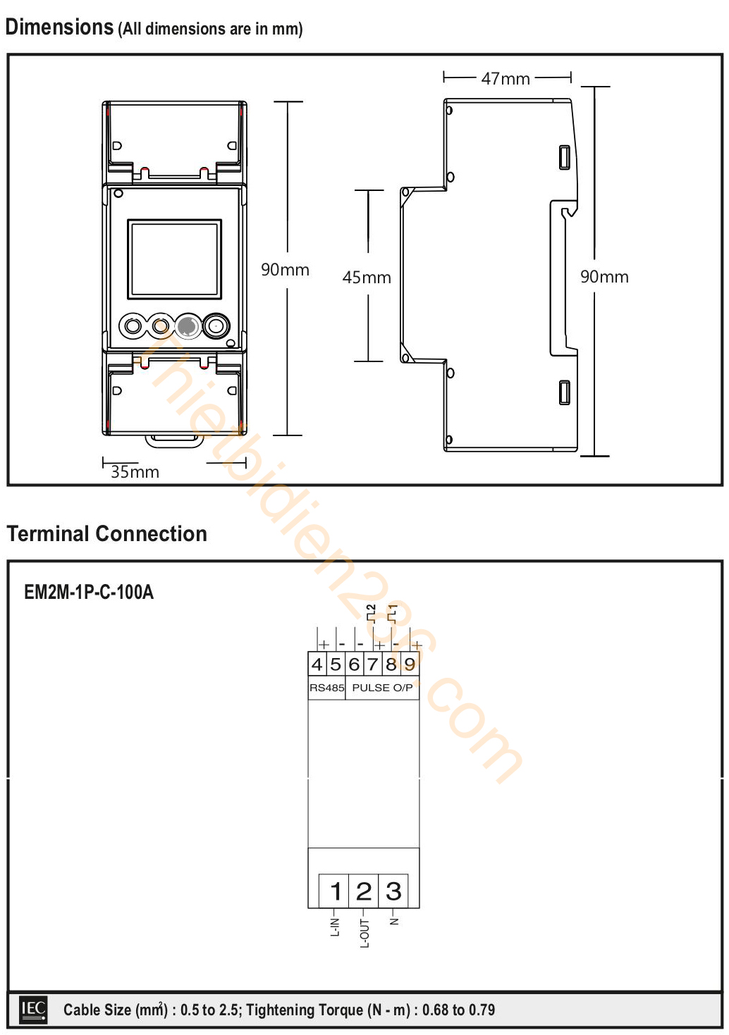 Kích thước EM2M-1P-C-100A-CE