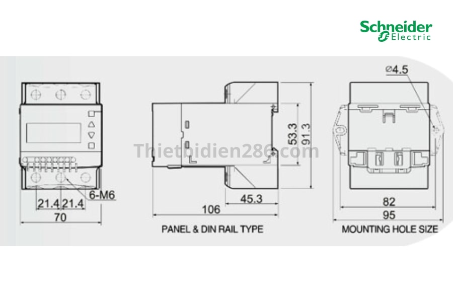 Kích thước rơ le bảo vệ động cơ Schneider EOCR-3EBZ