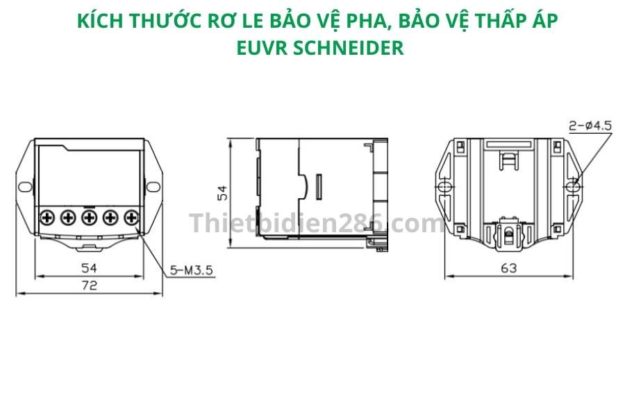 Kích thước rơ le bảo vệ pha thấp áp EUVR Schneider