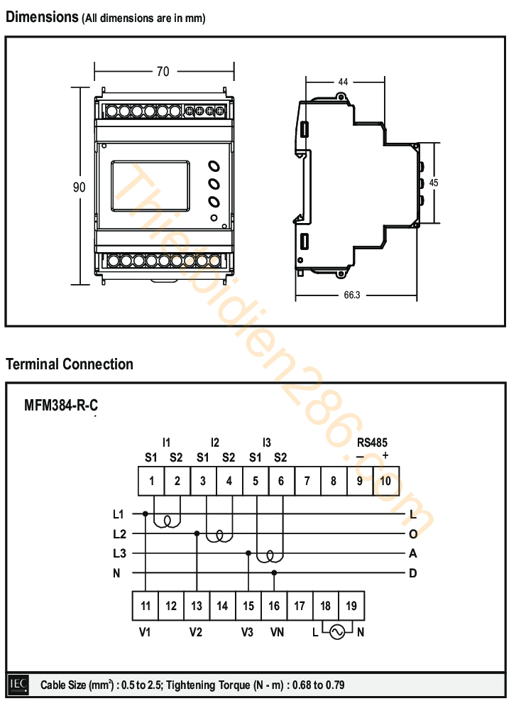 Kích thước và cách kết nối Selec MFM384-R-C