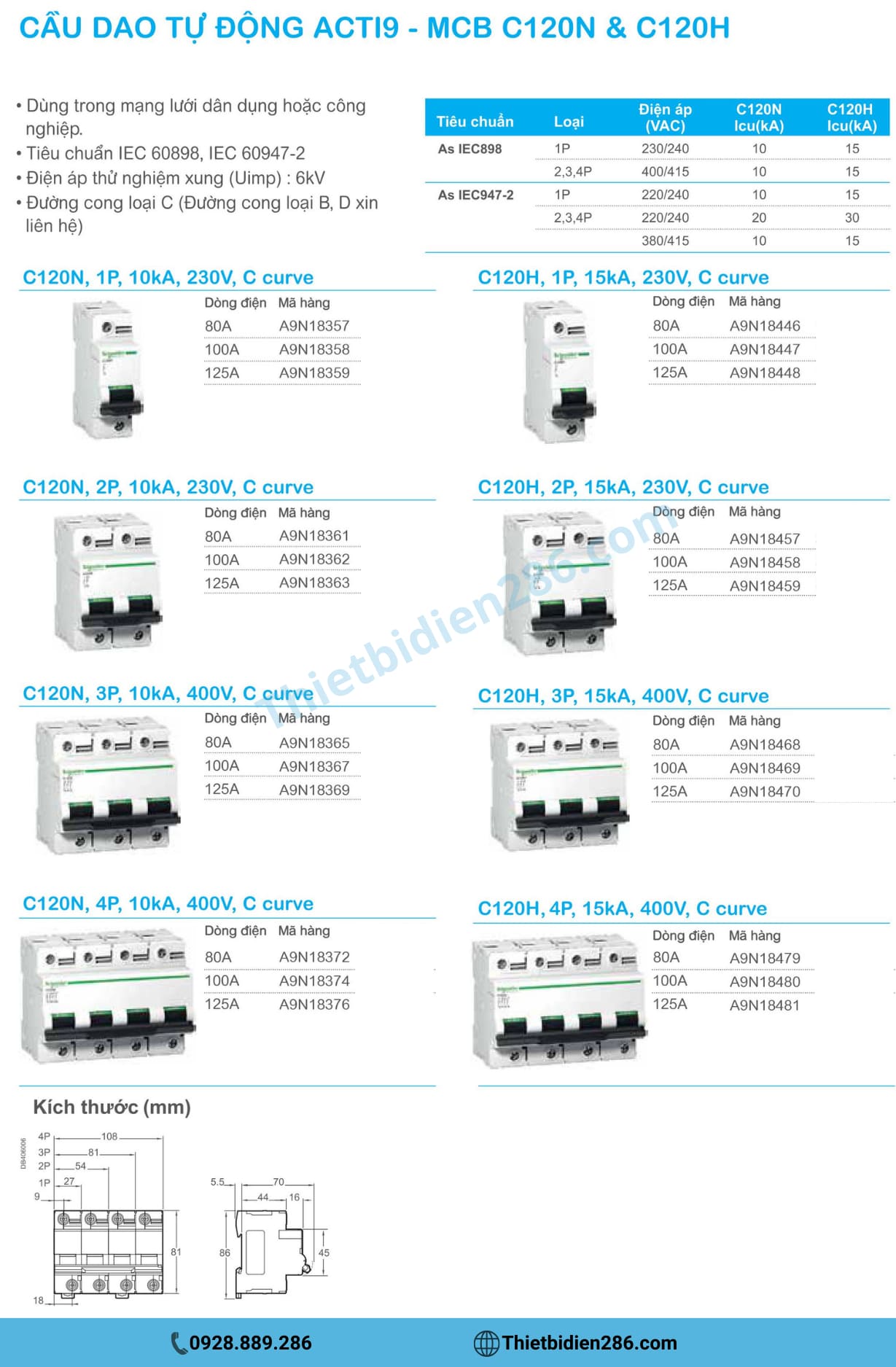 MCB-iC120N-Schneider, MCB-iC120H-Schneider