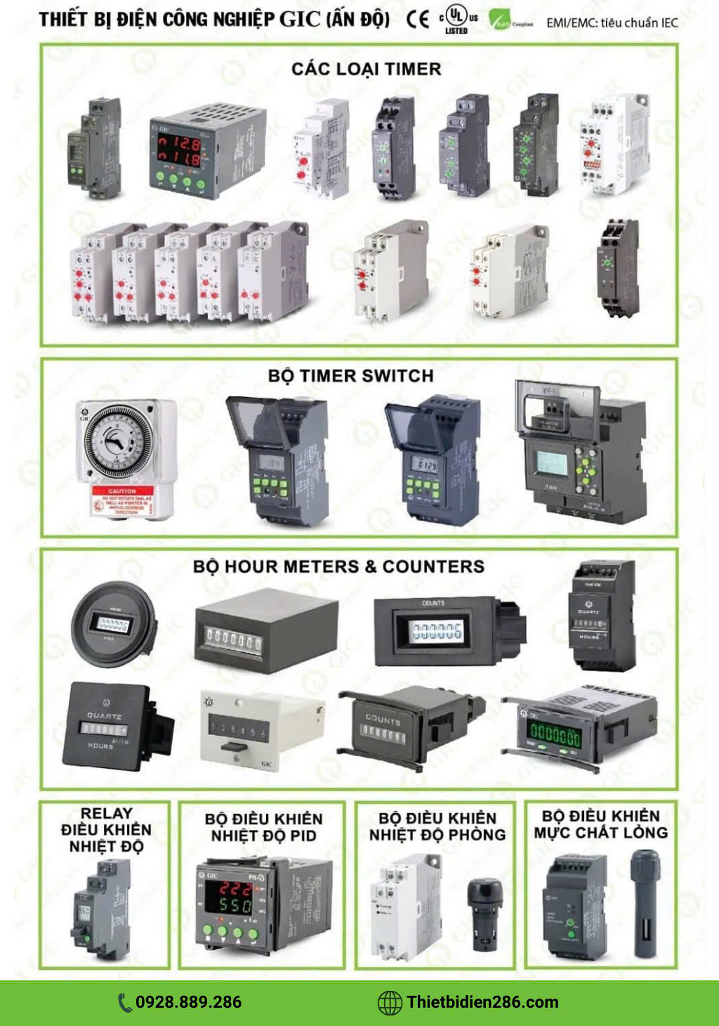 Thiết bị điện GIC - Ấn ĐộThiết bị điện GIC (General Industrial Controls Private Limited) đến từ Ấn Độ, chuyên cung cấp các sản phẩm như bộ đếm xung, timer, bảo vệ pha, bảo vệ bơm, và relay chống dòng rò. Các thiết bị này được thiết kế mạnh mẽ và nhỏ gọn, mang lại độ chính xác cao và độ tin cậy tốt.