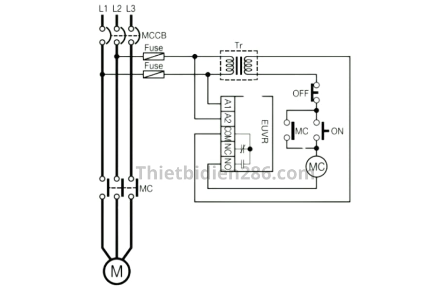 Sơ đồ cầu nối rơ le bảo vệ pha thấp áp EUVR Schneider