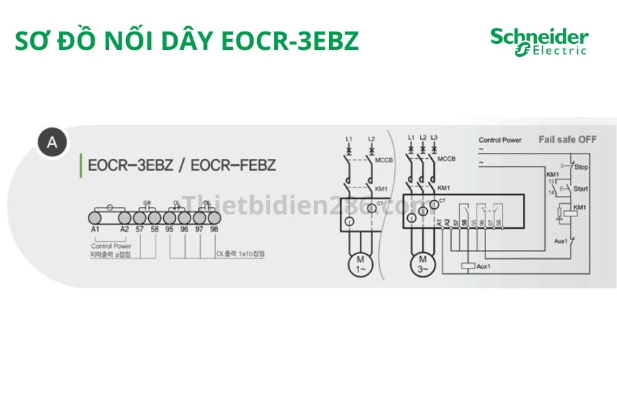 Sơ đồ nối dây rơ le bảo vệ động cơ Schneider EOCR-3EBZ