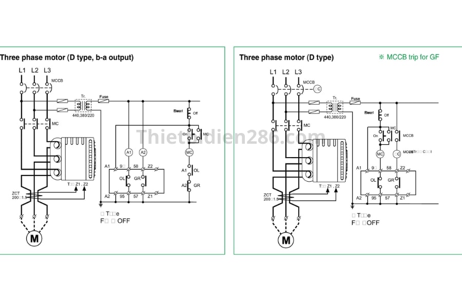 Sơ đồ nối dây rơ le bảo vệ kỹ thuật số Schneider EOCR