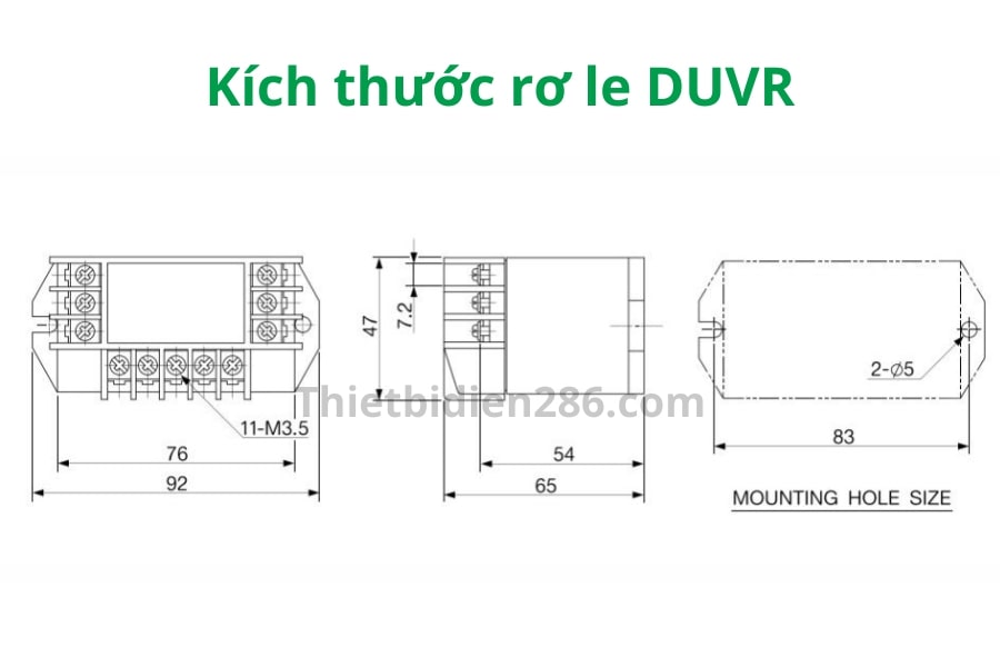 Kích thước rơ le bảo vệ pha thấp áp DUCR Schneider