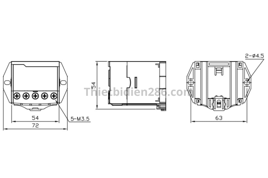 Kích thước rơ le bảo vệ thấp áp EOVR Schneider