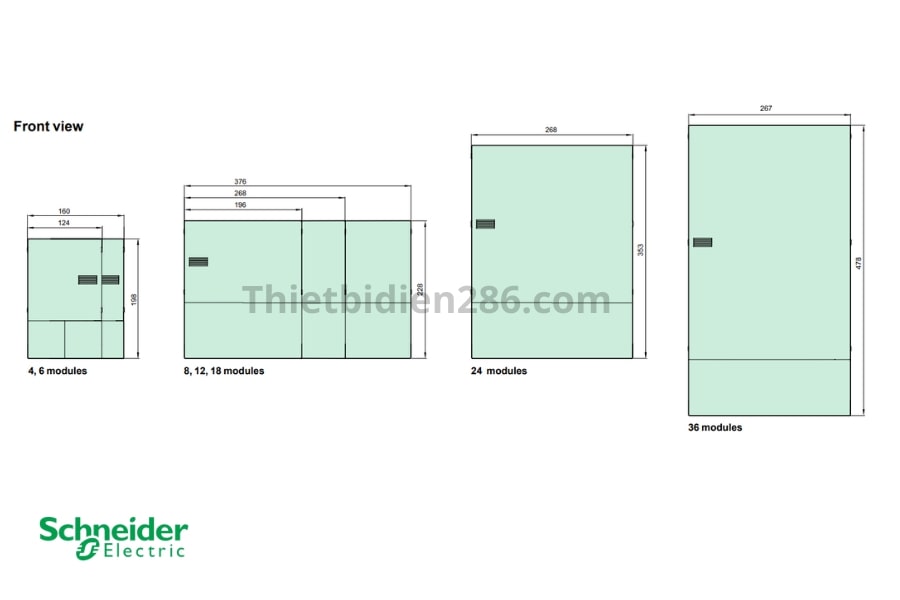 Kích thước tối đa tủ điện nhựa âm tường Resi9 Schneider