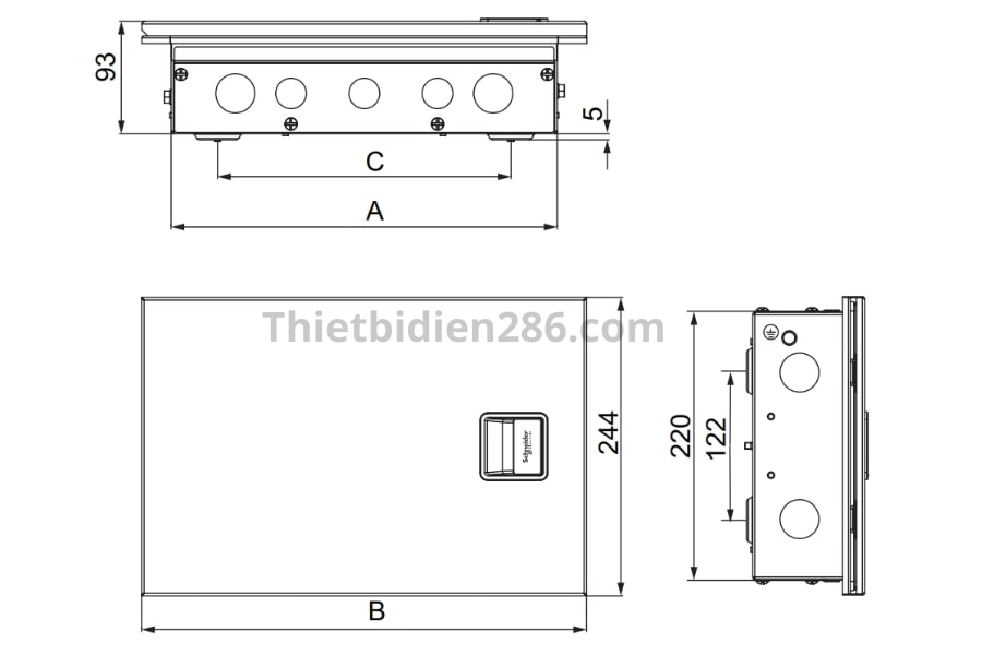 Kích thước tủ điện âm tường Acti9 4 Module Schneider