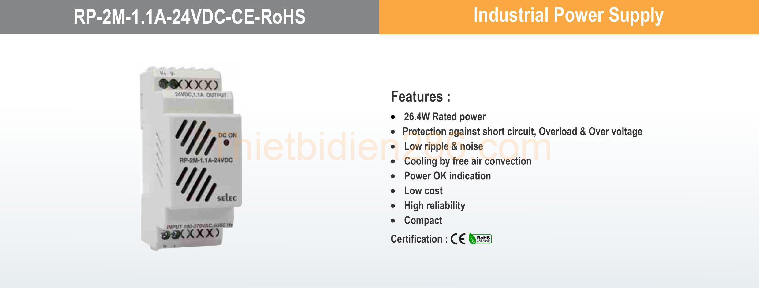 Thông số bộ nguồn Selec RP-2M-1.1A-24VDC-CE