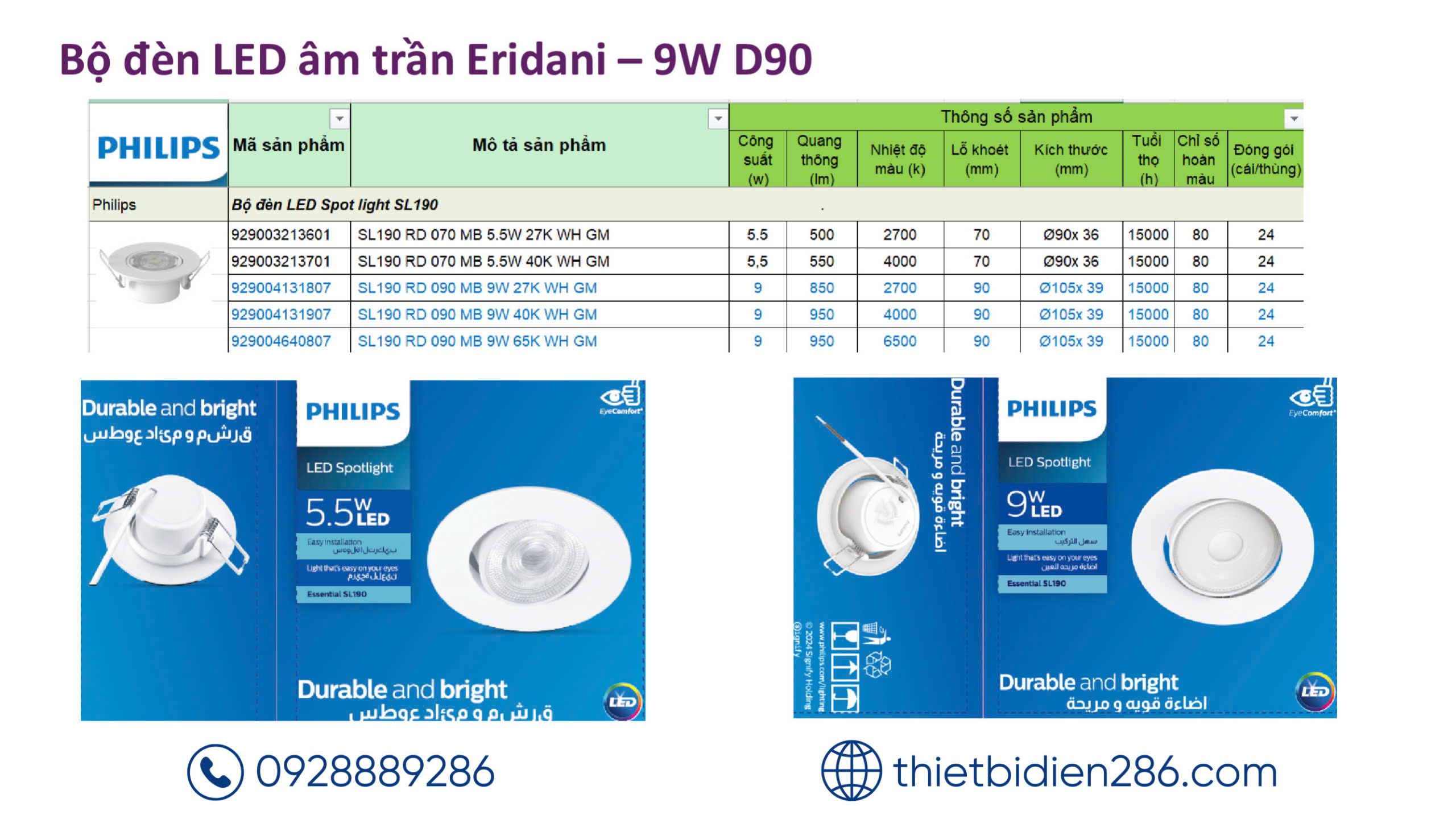 Đèn LED chiếu điểm SL190 RD 070 MB 5.5W Philips