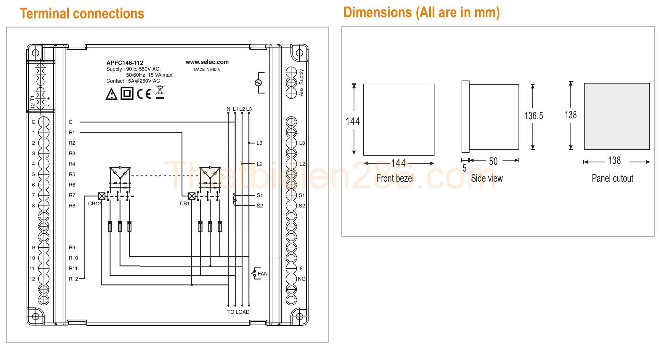 Kích thước Selec APFC146