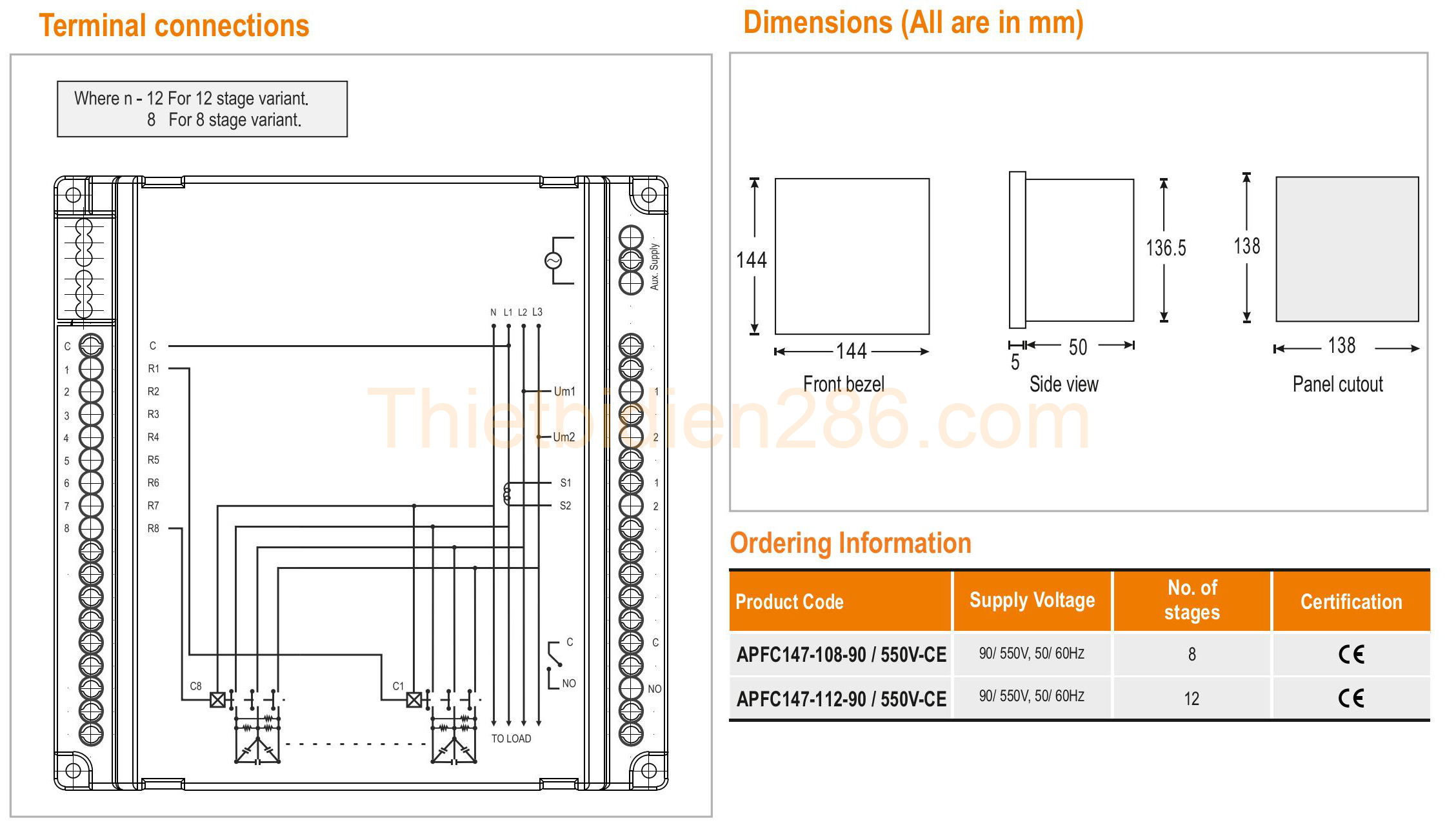 Kích thước Selec APFC147