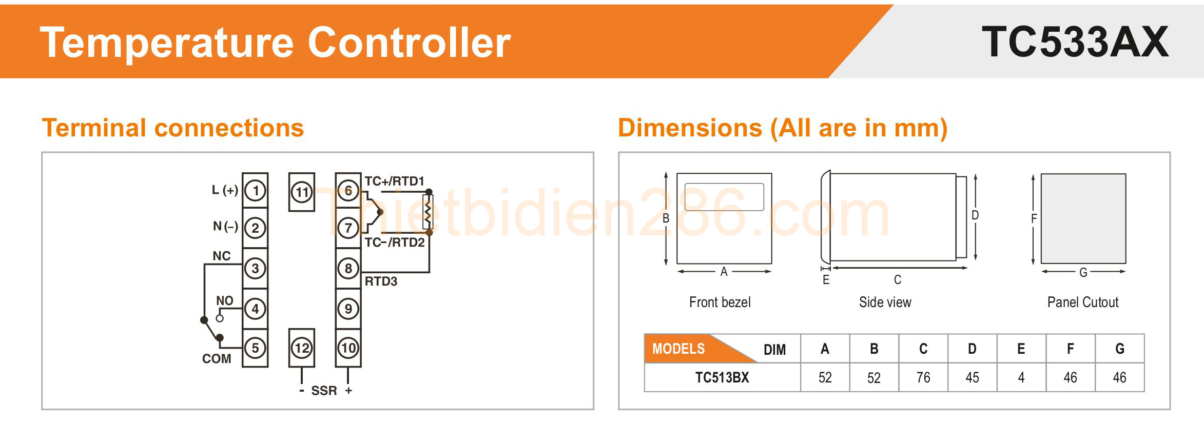 Kích thước Selec TC533AX