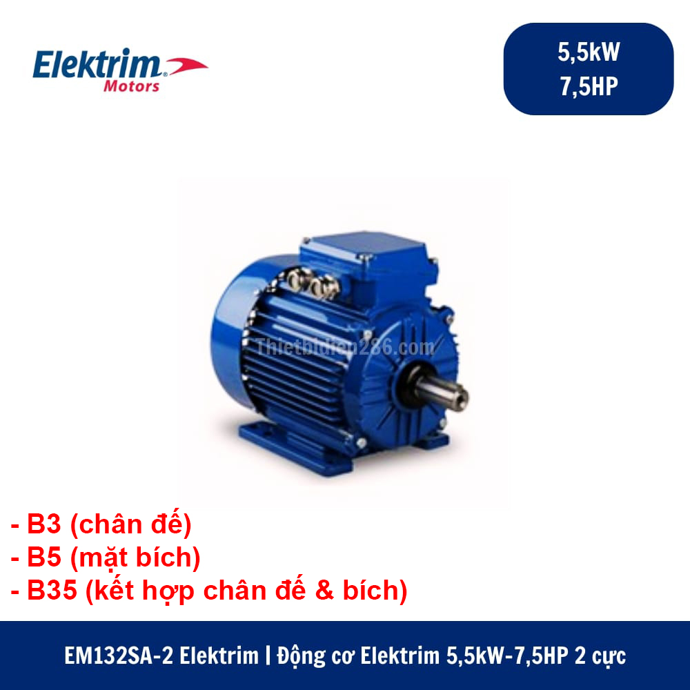 Động cơ điện Elektrim EM132SA-2 – 2 cực EM132SA-2 Elektrim - Động cơ điện 2 cực