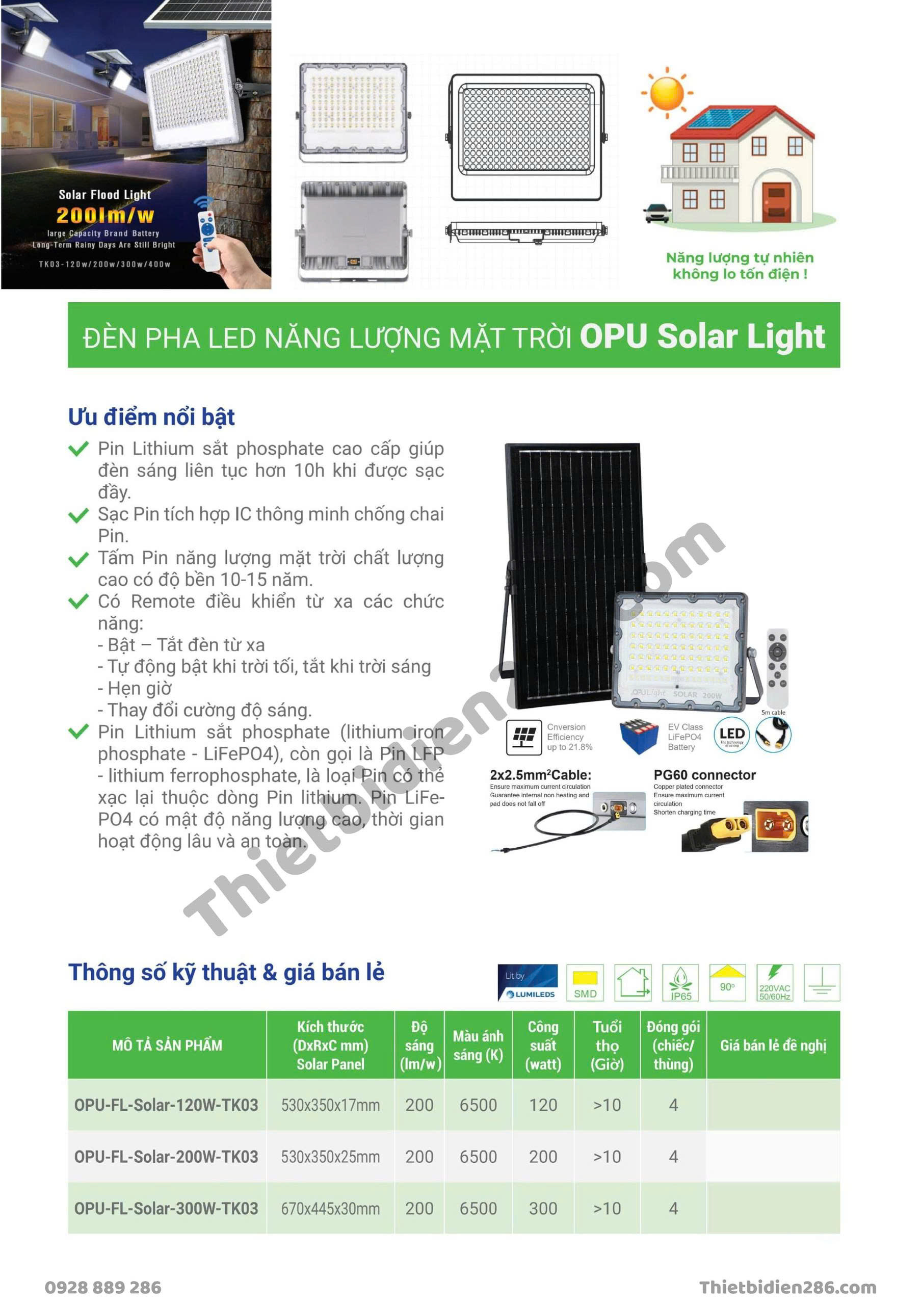 Đèn LED năng lượng mặt trời OPU chiếu sáng mạnh mẽ, chip LED Lumileds siêu sáng, pin LiFePO4 bền bỉ, tiết kiệm 100% điện năng