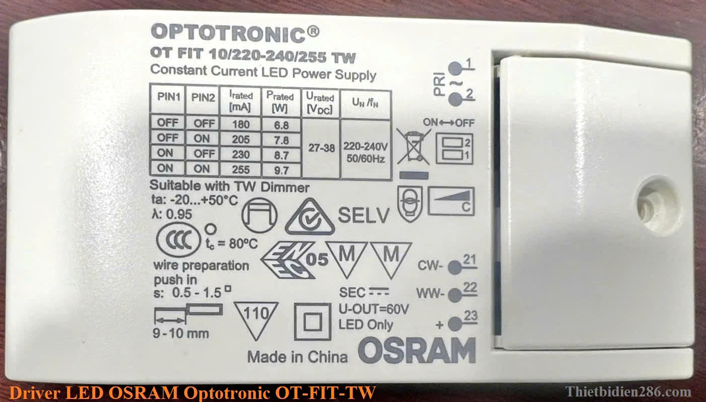 Giải pháp chiếu sáng cao cấp với Dimmer OSRAM MCU TE TW & Driver OT FIT TW – Dim Triac mượt 0–100% không nhấp nháy, Dim Tunable White 2700K–6500K.