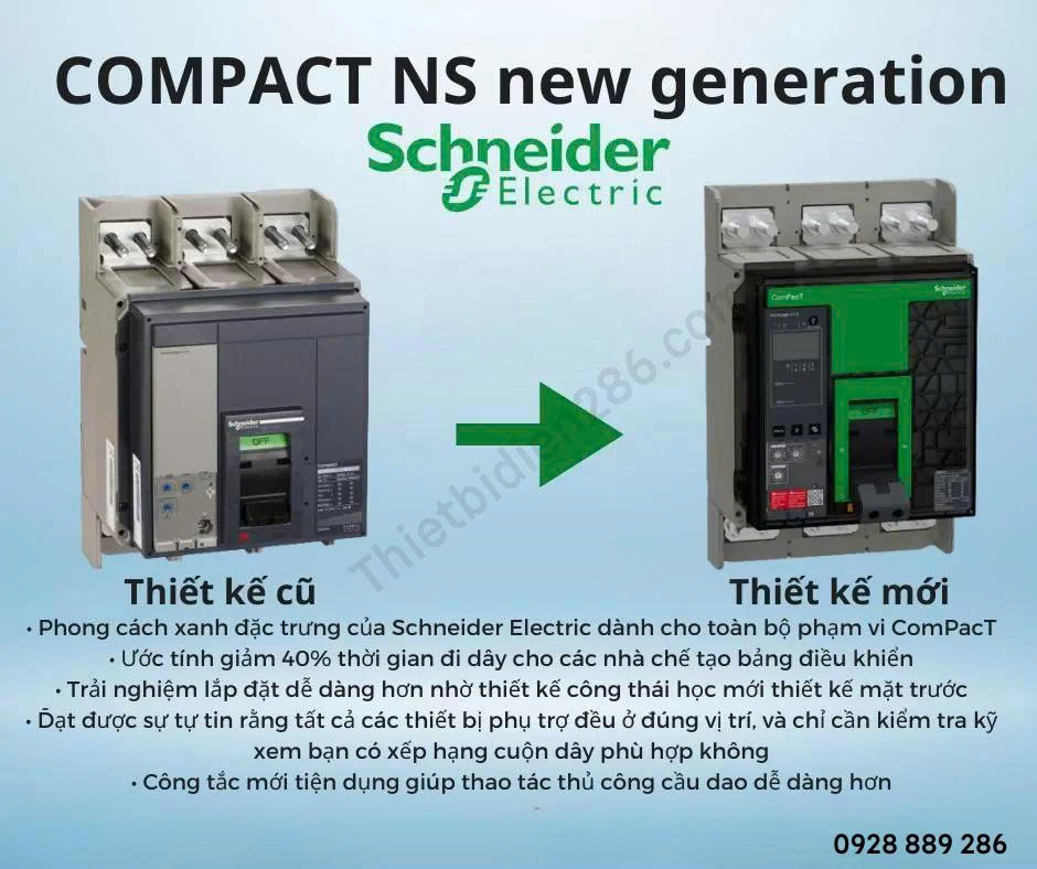 Compact NS là một trong những dòng MCCB (Aptomat khối) nổi bật nhất của Schneider Electric, được xây dựng dựa trên hơn 70 năm kinh nghiệm và vị thế dẫn đầu trong ngành thiết bị đóng cắt công nghiệp.