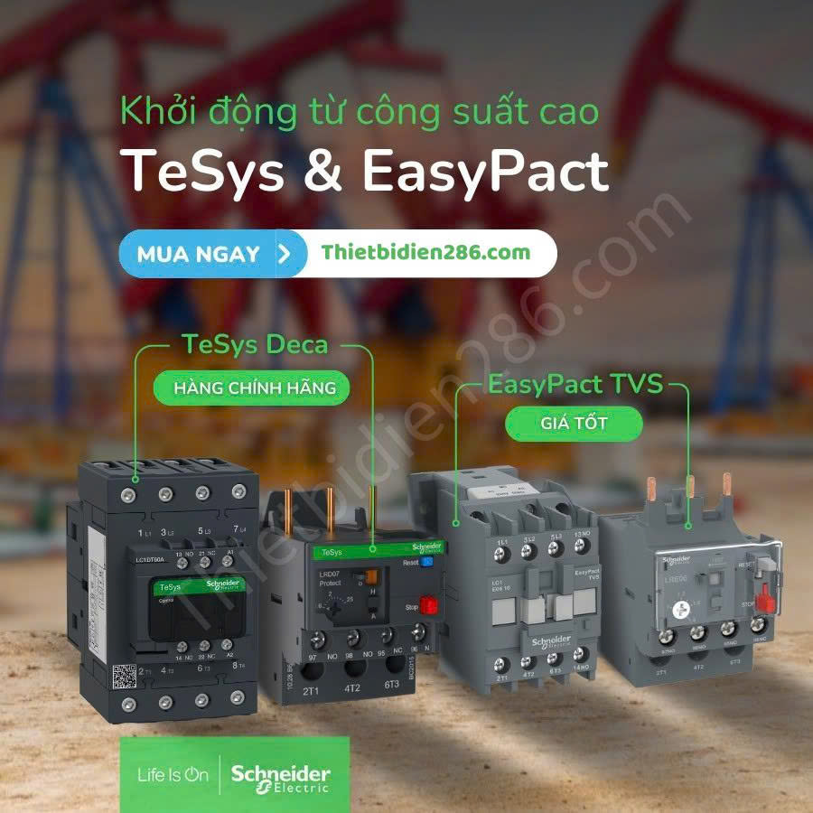 Khởi động từ & Rơ le nhiệt Schneider – bộ đôi điều khiển và bảo vệ động cơ hiệu quả. Dòng TeSys D, E, F, Giga, LRD, LRE, LR9G. Phân phối chính hãng tại Thiết bị điện